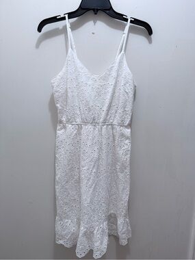 Japna White Eyelet Spaghetti Strap Mini Dress